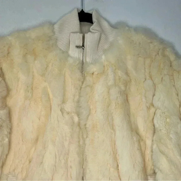 Bagatelle‎ Genuine Rabbit Fur Bomber Jacket Sz M Ivory - Picture 5 of 16